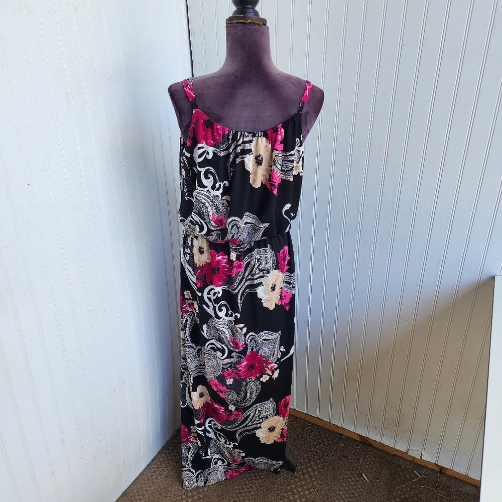 White House Black Market Maxi Dress Sleeveless White Pink WHBM Stretch Jersey L - Picture 7 of 13